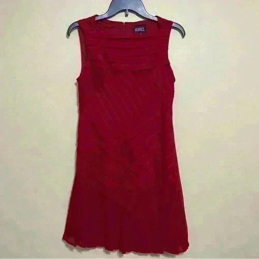 Adrianna Papell Dress Womens Red Shutter Pleated Layered Size 6 Party Cocktail - Picture 2 of 12